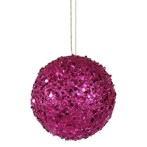 Fancy Fuschia Pink Holographic Glitter Drenched Christmas Ball Ornament 3"