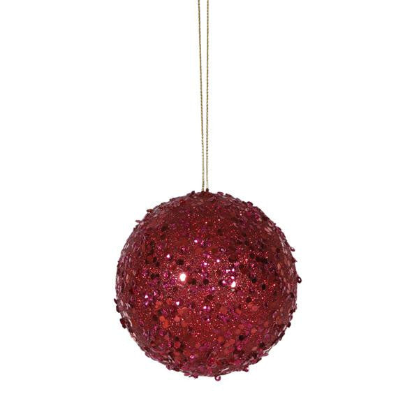 Fancy Deep Red Holographic Glitter Drenched Christmas Ball Ornament 3"