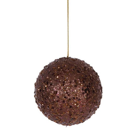 Fancy Chocolate Brown Holographic Glitter Drenched Christmas Ball Ornament 3"