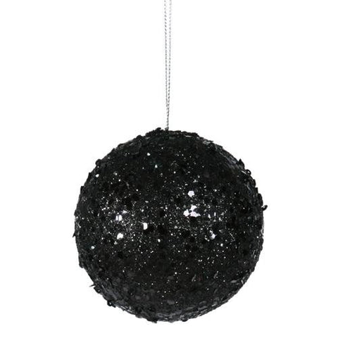 Fancy Black Glitter Drenched Christmas Ball Ornament 3" (80mm)