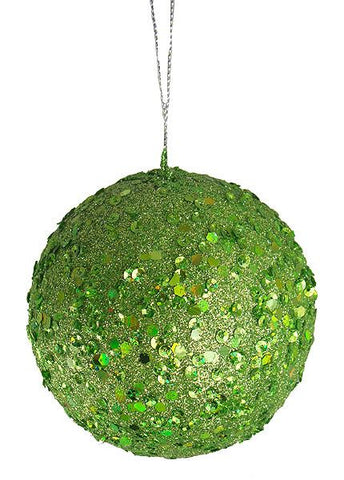 Fancy Lime Green Holographic Glitter Drenched Christmas Ball Ornament 3" (80mm)