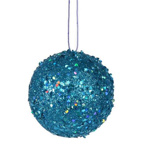 Fancy Blue Holographic Glitter Drenched Christmas Ball Ornament 4" (100mm)