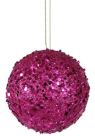 Fancy Fuschia Pink Holographic Glitter Drenched Christmas Ball Ornament 4.75"