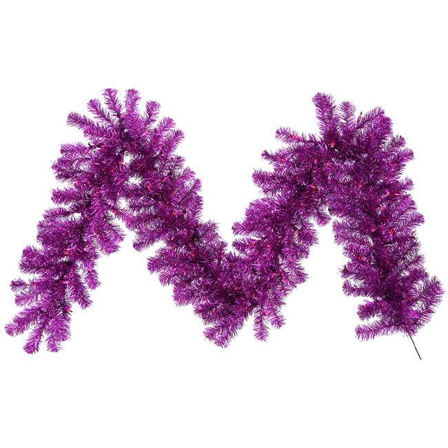 9' x 12" Pre-Lit Purple Artificial Tinsel Christmas Garland - Purple Lights