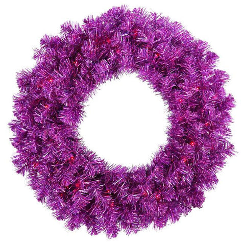 24" Pre-Lit Sparkling Wild Purple Artificial Christmas Wreath - Purple Lights