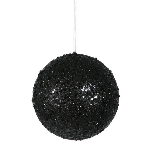 Fancy Black Glitter Drenched Christmas Ball Ornament 4.75" (120mm))