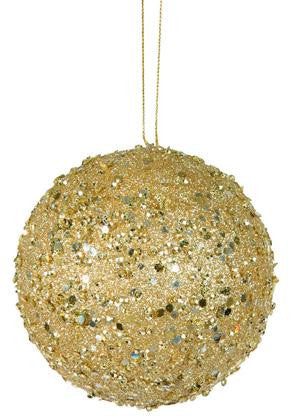 Fancy Gold Holographic Glitter Drenched Christmas Ball Ornament 4.75"