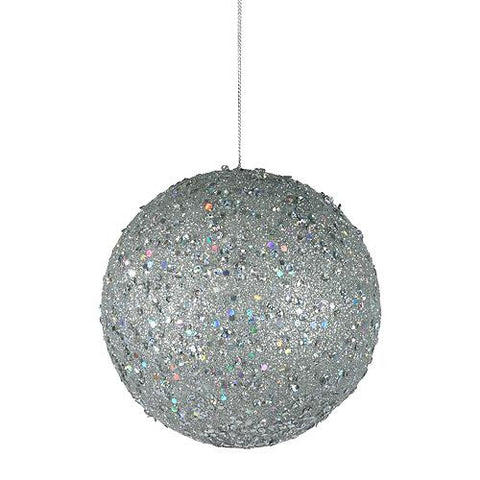 Fancy Silver Holographic Glitter Drenched Christmas Ball Ornament 4.75" (120mm)