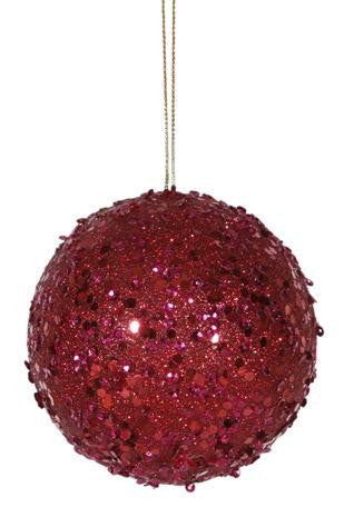 Fancy Deep Red Holographic Glitter Drenched Christmas Ball Ornament 4.75"