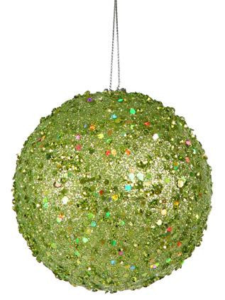 Fancy Green Apple Holographic Glitter Drenched Christmas Ball Ornament 4.75"