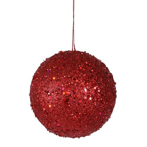 Fancy Red Hot Holographic Glitter Drenched Christmas Ball Ornament 4.75" (120mm)