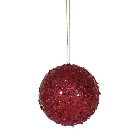 Fancy Deep Red Holographic Glitter Drenched Christmas Ball Ornament 4" (100mm)