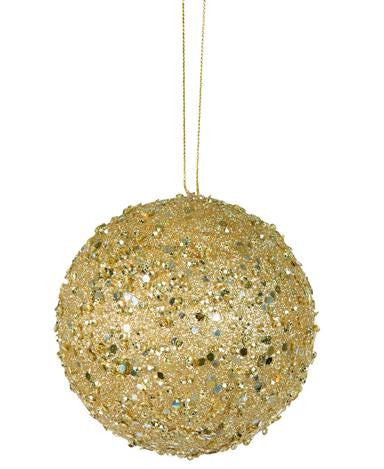 Fancy Gold Holographic Glitter Drenched Christmas Ball Ornament 4" (100mm)