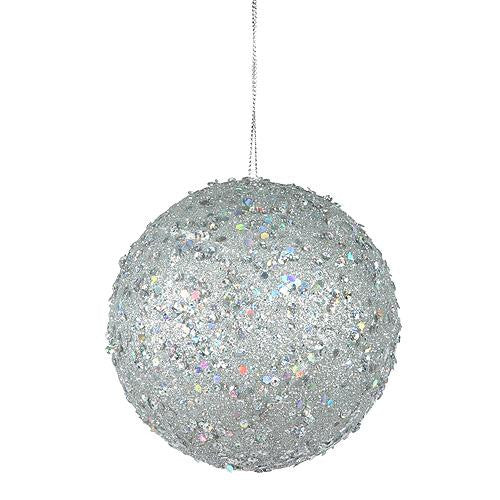 Fancy Silver Holographic Glitter Drenched Christmas Ball Ornament 4" (100mm)