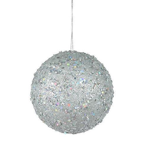 Fancy Silver Holographic Glitter Drenched Christmas Ball Ornament 4" (100mm)