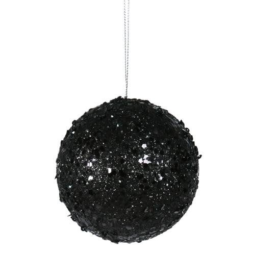 Fancy Black Glitter Drenched Christmas Ball Ornament 4" (100mm)