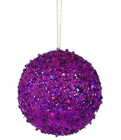 Fancy Purple Holographic Glitter Drenched Christmas Ball Ornament 4" (100mm)