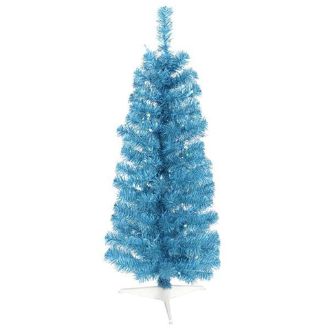 3' Pre-Lit Sparkling Sky Blue Pencil Artificial Christmas Tree - Blue Lights