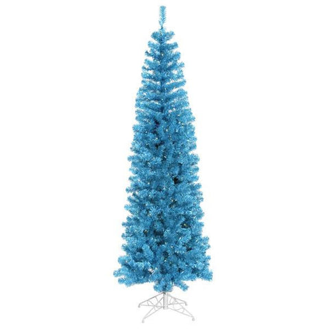 6.5' Pre-Lit Sparkling Sky Blue Pencil Artificial Christmas Tree - Blue Lights