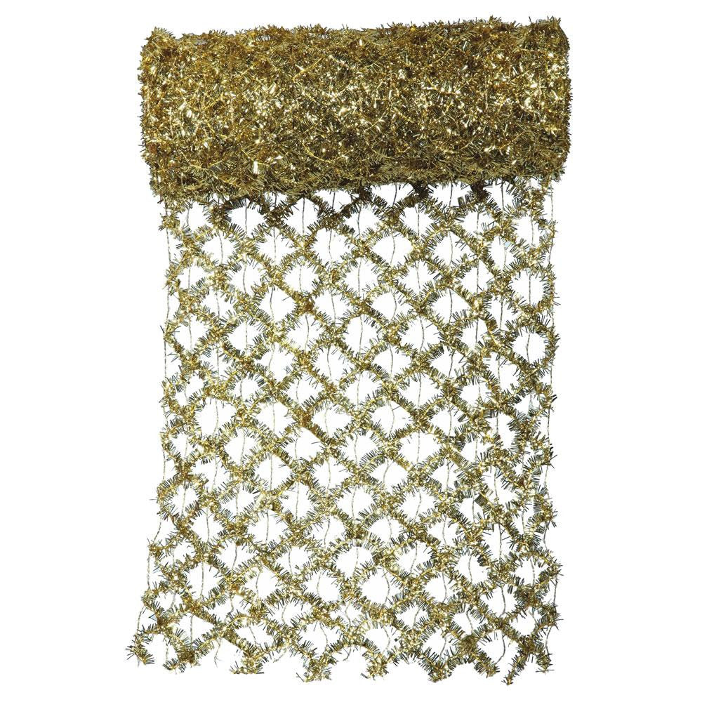 30' x 12" Commercial Length Extra Wide Wired Mesh Gold Tinsel Garland Ribbon