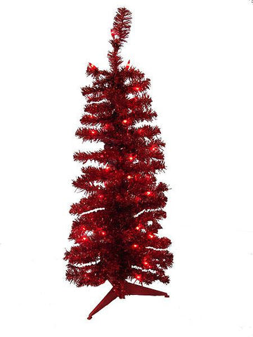 4.5' Pre-Lit Red Hot Tinsel Pencil Artificial Christmas Tree - Red Lights