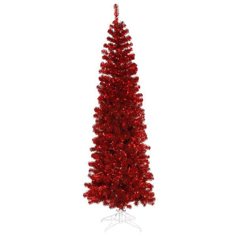 7.5' Pre-Lit Red Artificial Pencil Tinsel Christmas Tree - Red Lights