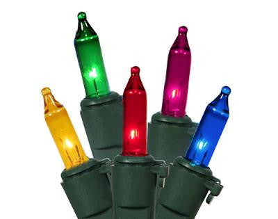 Set of 10 Multi-Color Mini Christmas Lights - Green Wire