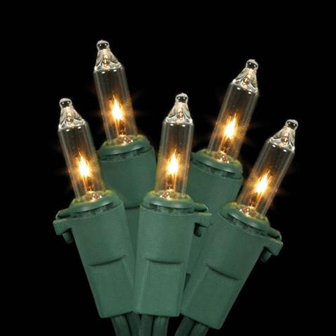 Set of 10 Clear Mini Christmas Lights 3.5" Bulb Spacing 22 AWG - Green Wire