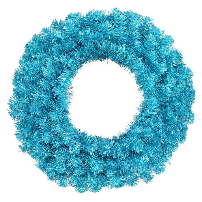 24" Pre-Lit Sparkling Sky Blue Artificial Christmas Wreath - Teal Lights