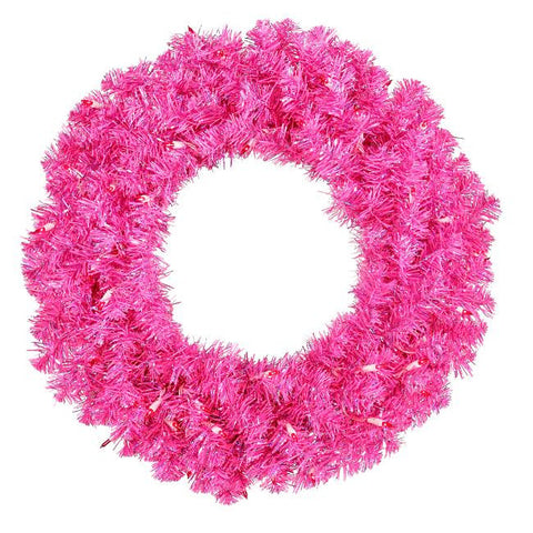 24" Pre-Lit Sparkling Hot Pink Tinsel Artificial Christmas Wreath - Pink Lights