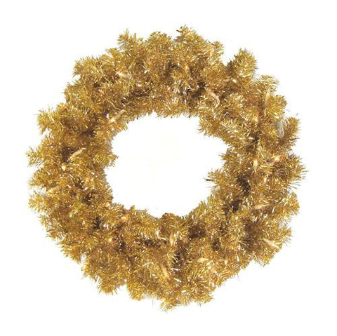 24" Pre-Lit Antique Gold Tinsel Artificial Christmas Wreath - Clear Lights