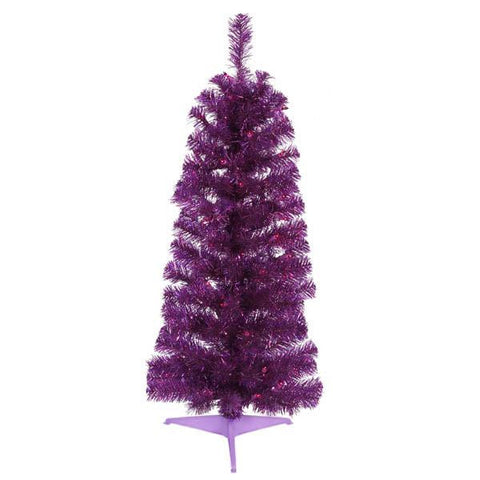 3' Pre-Lit Purple Artificial Pencil Tinsel Christmas Tree - Purple Lights