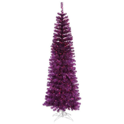 4.5' Pre-Lit Purple Tinsel Pencil Artificial Christmas Tree - Purple Lights