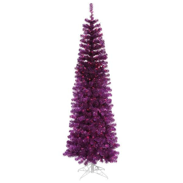 6.5' Pre-Lit Purple Artificial Tinsel Pencil Christmas Tree - Purple Lights