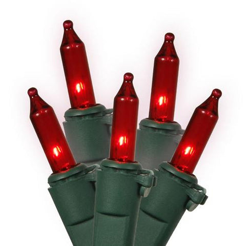 Set of 35 Red Mini Christmas Lights - Green Wire