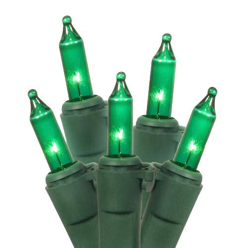 Set of 35 Green Mini Christmas Lights - Green Wire