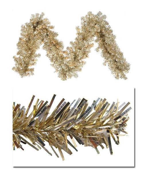 9' x 12" Pre-Lit Champagne Gold Artificial Tinsel Christmas Garland - Clear Lights