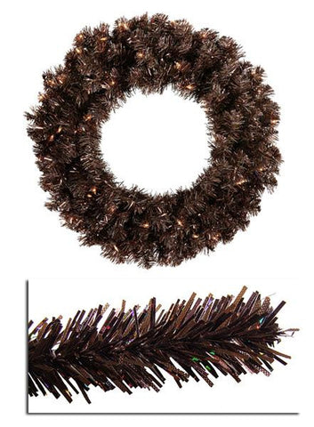 24" Pre-Lit Mocha Brown Sparkling Artificial Christmas Wreath - Clear Lights