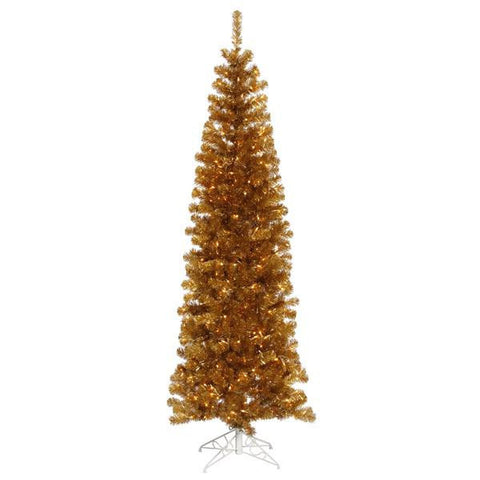 6.5' Pre-Lit Antique Gold Tinsel Pencil Artificial Christmas Tree - Clear Lights