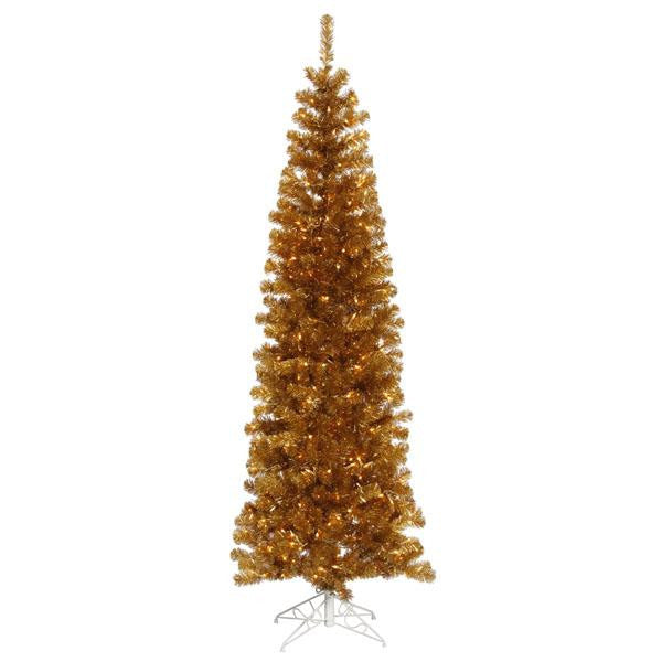 7.5' Pre-Lit Antique Gold Artificial Tinsel Pencil Christmas Tree - Clear Lights