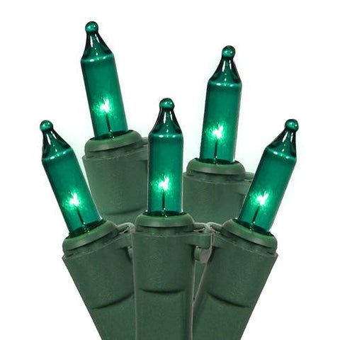 Set of 100 Teal Green Mini Christmas Lights - Green Wire