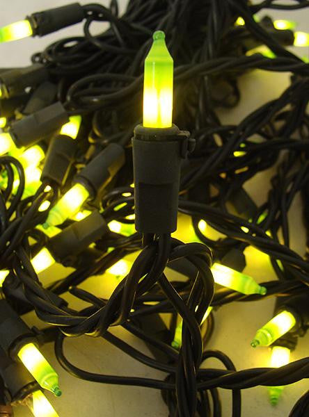 Set of 100 Slime Green Mini Christmas-Halloween Lights - Black Wire