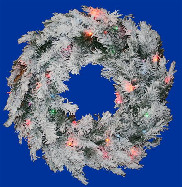 36" Pre-Lit Flocked Alaskan Artificial Christmas Wreath - Multi Dura Lights