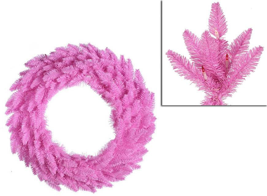 36" Pre-Lit Pink Ashley Spruce Artificial Christmas Wreath - Pink & Clear Lights