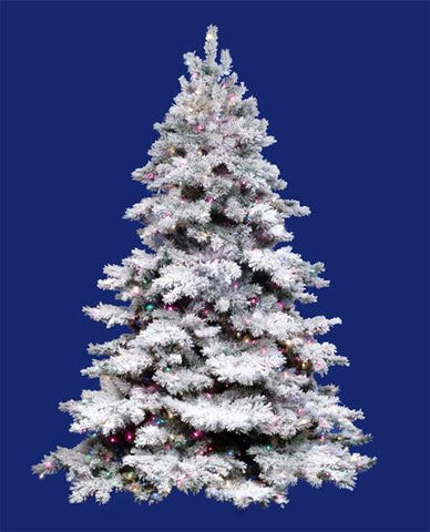 7.5' Pre-Lit Flocked Alaskan Artificial Christmas Tree - Multi Dura Lights