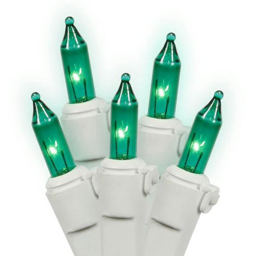 Set of 50 Teal Green Mini Christmas Lights - White Wire