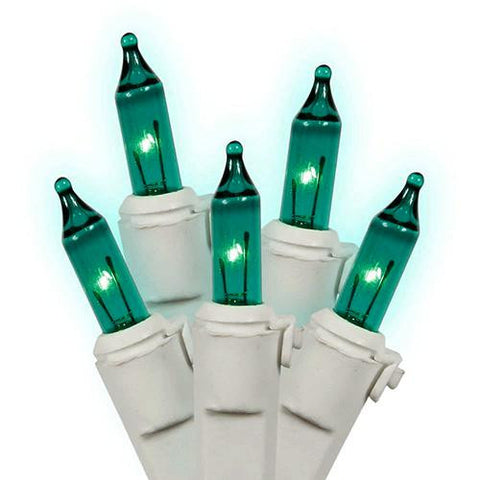 Set of 100 Teal Green Mini Christmas Lights - White Wire