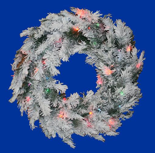 48" Pre-Lit Flocked Alaskan Artificial Christmas Wreath - Multi Dura Lights