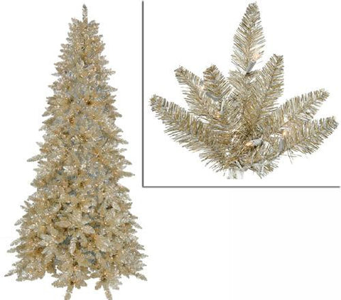 12' Pre-Lit Slim Champagne Ashley Spruce Tinsel Christmas Tree - Clear Lights