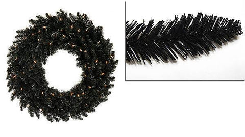 24" Pre-Lit Black Ashley Spruce Artificial Christmas Wreath - Clear Lights